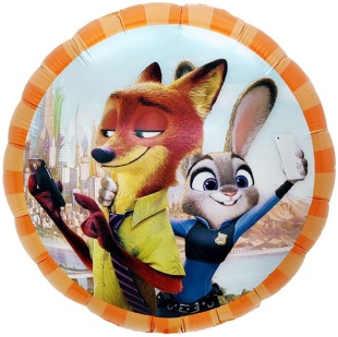 Шар (18''/46 см) Круг, Мистер Лис и Зайка Полицейский, 1 шт.