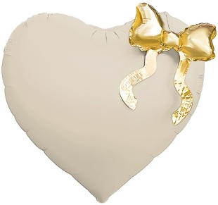 Шар (22''/56 см) Сердце, Золотой бант, Кремовый, 1 шт. в уп.